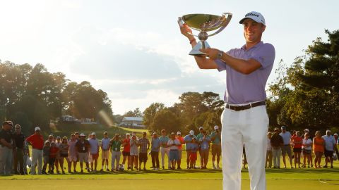 Justin Thomas celebrates FedEx Cup win at East Lake in September.