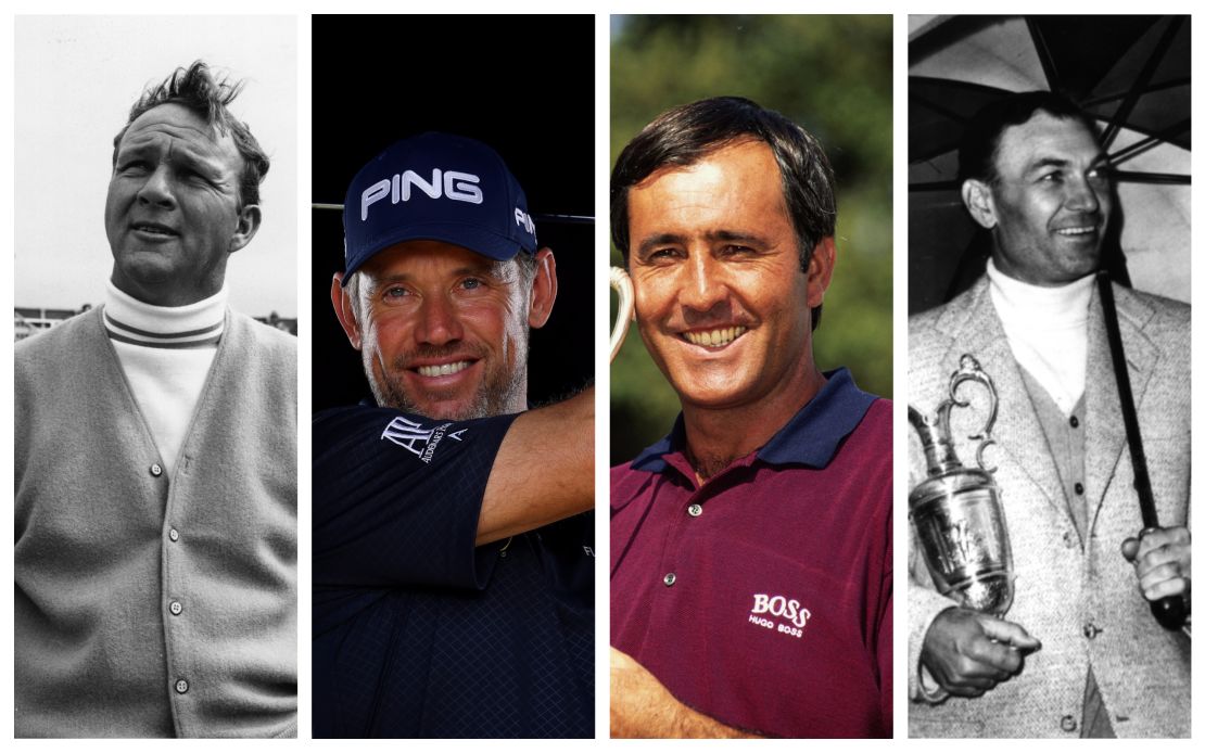 Lee Westwood's perfect four-ball: Arnold Palmer (L), himself ,Seve Ballesteros and Ben Hogan (R). 