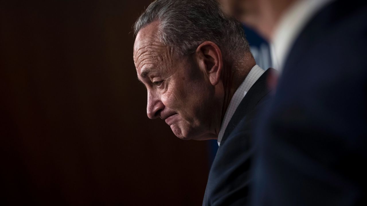 WASHINGTON, DC - OCTOBER 31: Senate Minority Leader Chuck Schumer (D-NY) pauses while speaking during a press conference to discuss their proposals for raising the 401(k) pre-tax contribution limits, October 31, 2017 in Washington, DC. (Drew Angerer/Getty Images)