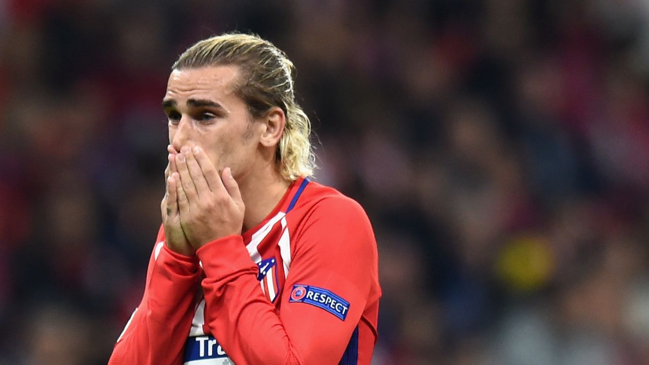 Antoine Griezmann of Atletico Madrid looks dejected during the match against Qarabag.