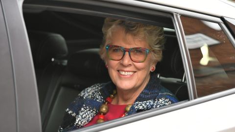 "The Great British Bake-Off" judge Prue Leith is seen leaving Channel 4 studios in central London.
