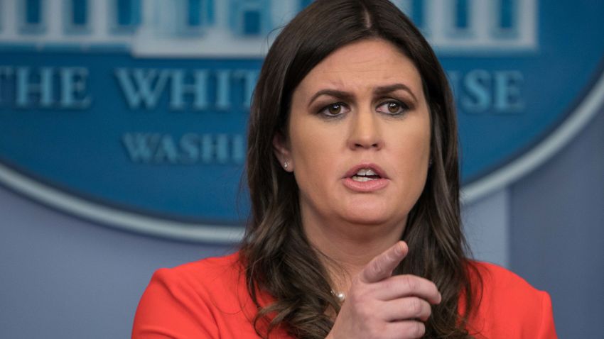 White House spokesperson Sarah Huckabee Sanders speaks at the press briefing at the White House in Washington, DC, on November 1, 2017.
