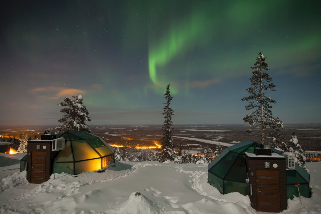 <strong>Levin Iglut: </strong>The glass igloos at Levin Iglut in the hills of Finnish Lapland allow northern lights viewing from the comfort of cozy beds.