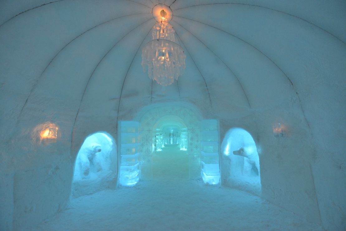 Cozying up to the bar is a chilly proposition at the Sorrisniva Igloo Hotel.