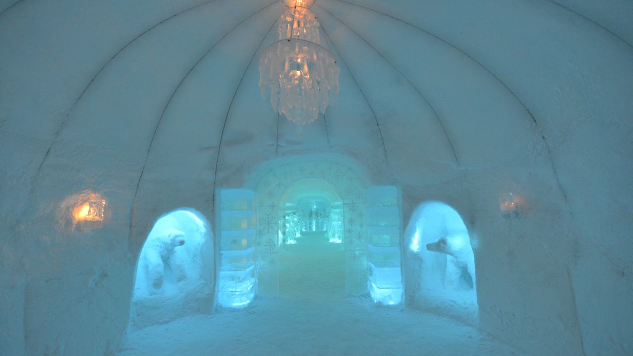Cozying up to the bar is a chilly proposition at the Sorrisniva Igloo Hotel.