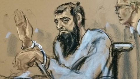 An artist's sketch shows suspect Sayfullo Saipov making his first court appearance Wednesday.