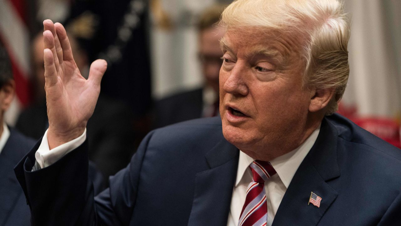 US President Donald Trump speaks at a meeting with business leaders on tax reform at the White House in Washington, DC, on October 31, 2017. 
. / AFP PHOTO / NICHOLAS KAMM        (Photo credit should read NICHOLAS KAMM/AFP/Getty Images)