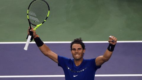 Rafael Nadal celebrates his victory against Marin Cilic of Croatia during their men's singles semi-final match at the Shanghai Masters tennis tournament in Shanghai in October. 