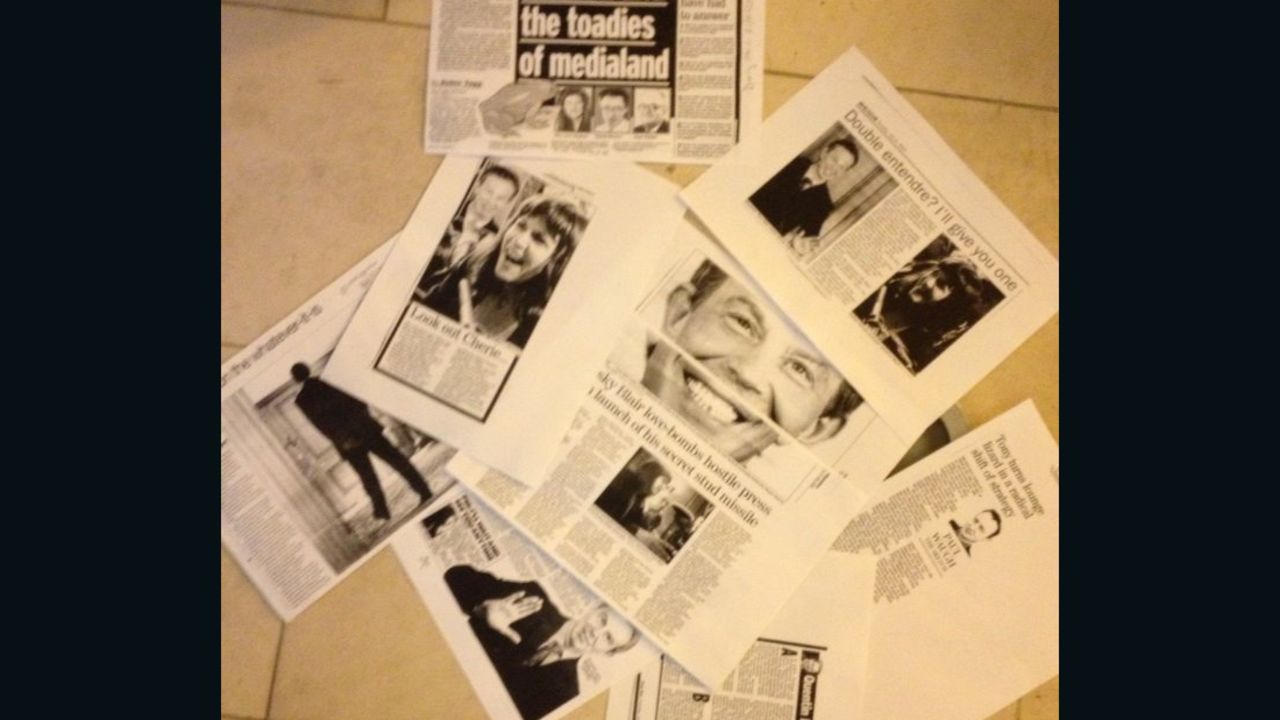 Cuttings from British newspapers following the press conference with Tony Blair.