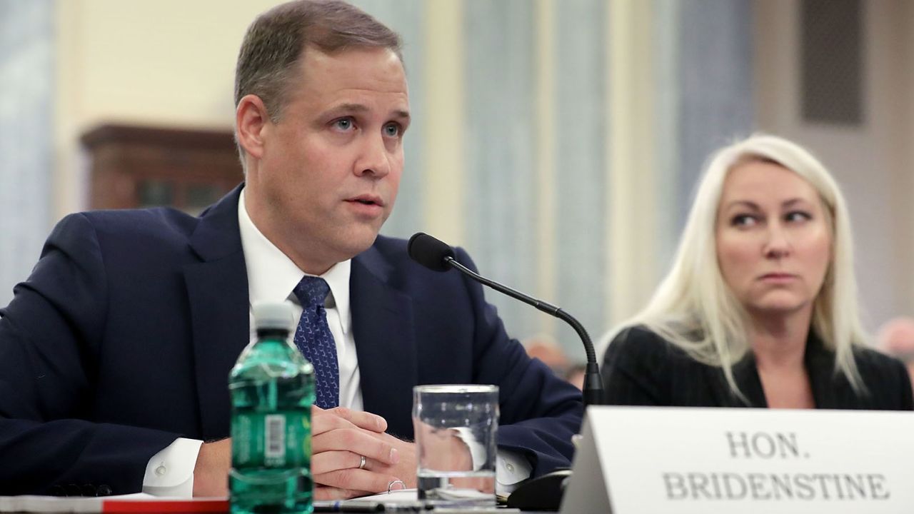 Rep. James Bridenstine, an Oklahoma Republican, testifies in November before the Senate Commerce, Science and Transportation Committee during his confirmation hearing to be administrator of NASA in the Russell Senate Office Building on Capitol Hill in Washington, DC. (Photo by Chip Somodevilla/Getty Images)