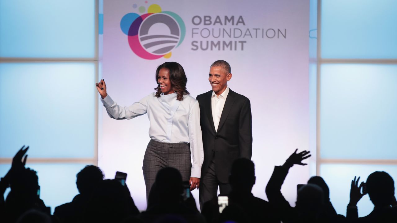 Former US President Barack Obama and his wife, Michelle, are introduced at the inaugural Obama Foundation Summit on Tuesday, October 31. The two-day event <a href="http://www.cnn.com/2017/09/13/politics/obama-chicago-foundation/index.html" target="_blank">welcomed civic leaders from around the world</a> and was designed to empower young people to create change.