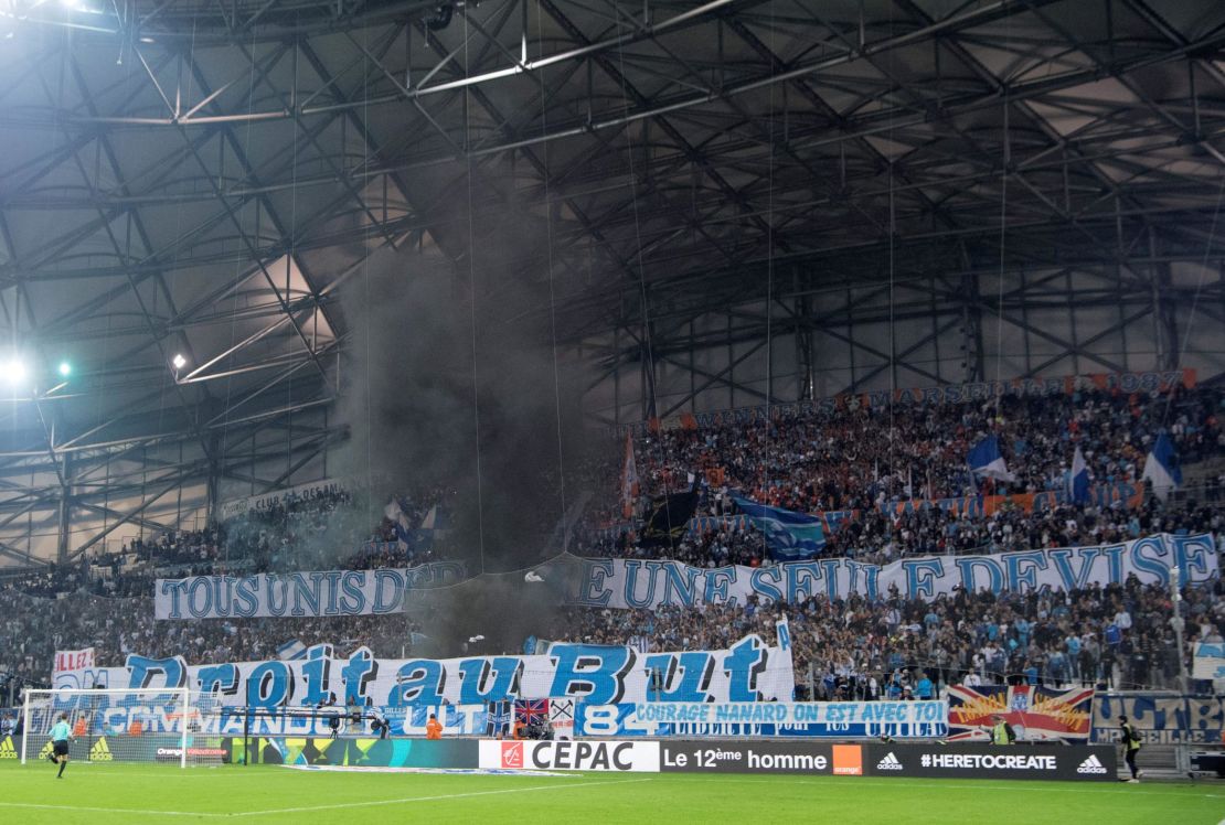 Marseille fans congregating at the club's home ground.