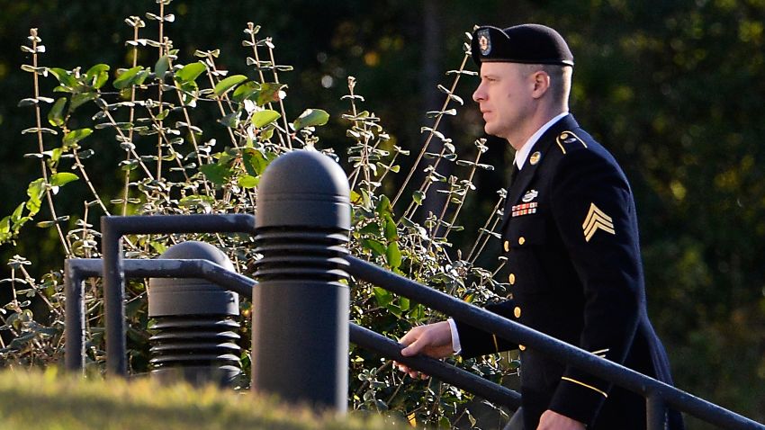 FU.S. Army Sgt. Robert Bowdrie "Bowe" Bergdahl, 31 of Hailey, Idaho, enters the the Ft. Bragg military courthouse for his sentencing hearing on October 25, 2017 in Ft. Bragg, North Carolina. Bergdahl pled guilty to desertion and misbehavior before the enemy stemming from his decision to leave his outpost in 2009, which landed him five years in Taliban captivity.