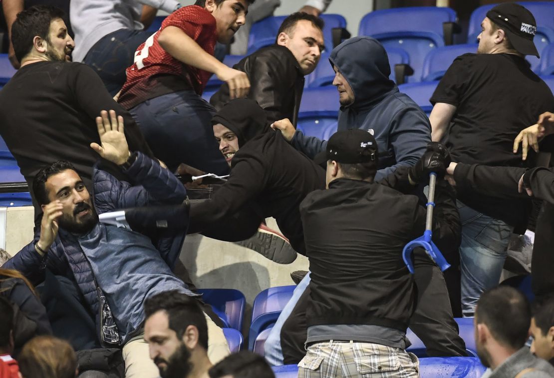 Besiktas and Lyon supporters clash before the Europa League match in April. 