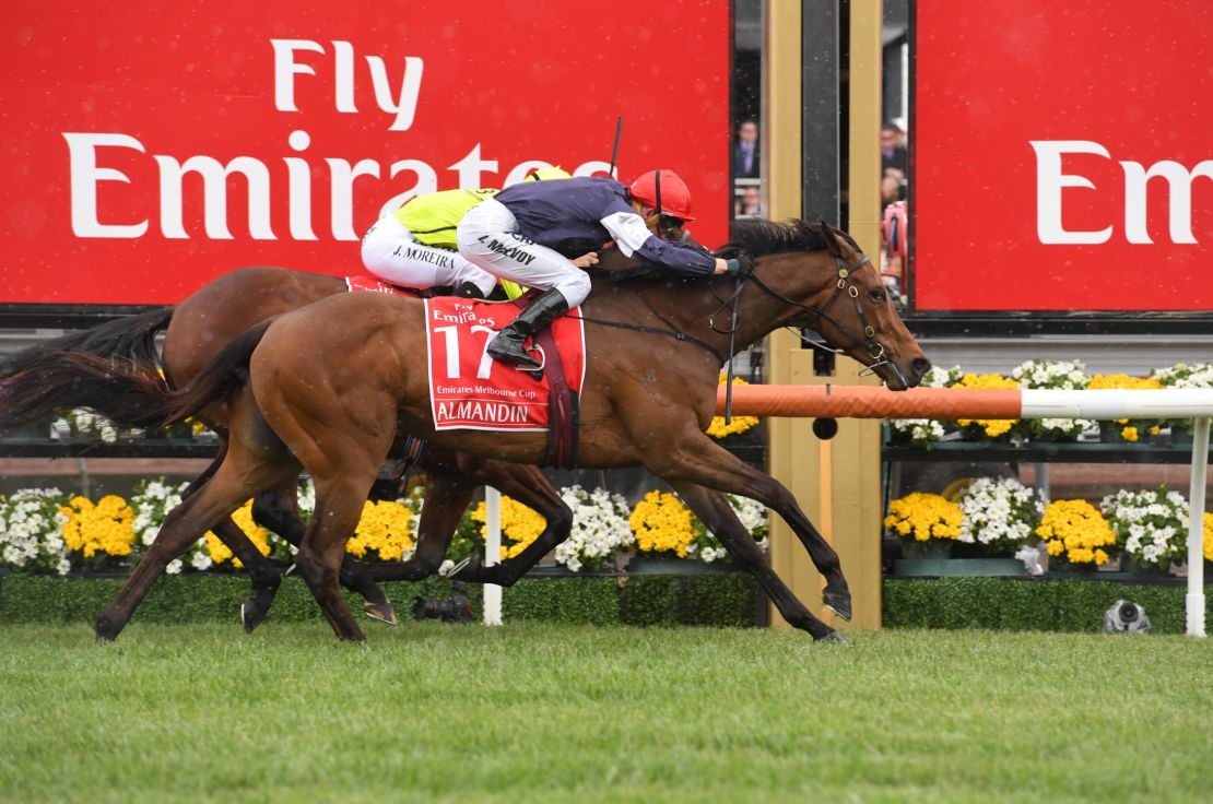 Kerrin McEvoy and Almandin beat Joao Moreira on Heartbreak City to win the 2016 Melbourne Cup.