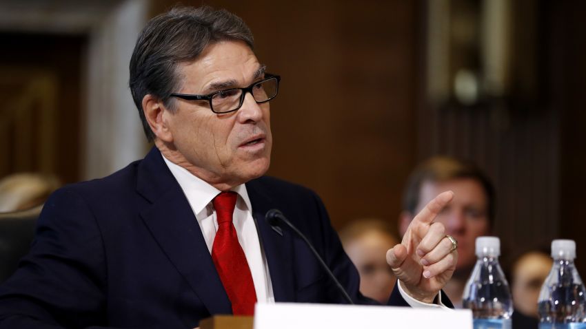 WASHINGTON, DC - JANUARY 19: Former Texas Governor Rick Perry, President-elect Donald TrumpÕs choice as Secretary of Energy, testifies during his confirmation hearing before the Senate Committee on Energy and Natural Resources on Capitol Hill January 19, 2017 in Washington, DC. Perry is expected to face questions about his connections to the oil and gas industry.   (Photo by Aaron P. Bernstein/Getty Images)