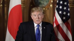 US President Donald Trump speaks during a joint press conference with Japanese Prime Minister Shinzo Abe (not pictured) at Akasaka Palace in Tokyo on November 6, 2017.
President Donald Trump lashed out at the US trade relationship with Japan, saying it was "not fair and open", as he prepared for formal talks with his Japanese counterpart. / AFP PHOTO / POOL / Kiyoshi Ota        (Photo credit should read KIYOSHI OTA/AFP/Getty Images)