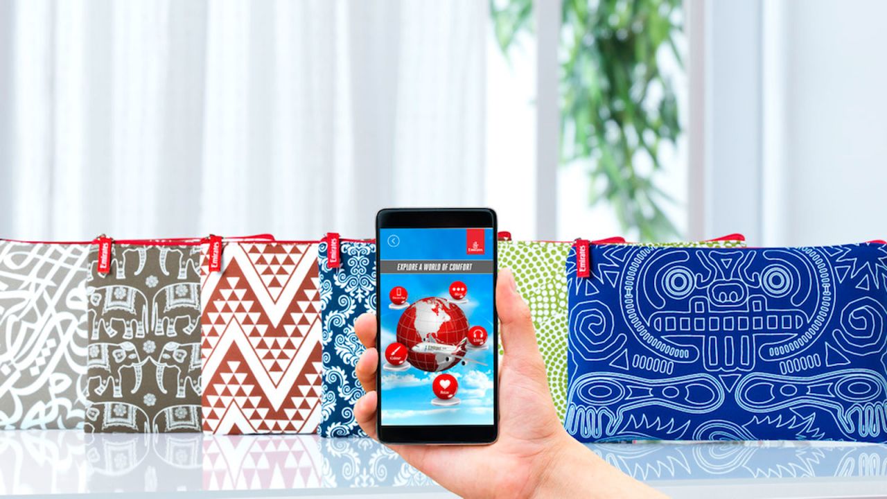 <strong>Interactive washbags: </strong>Emirates' complimentary amenity kits allow passengers to access special content by downloading Blippar, a "visual discovery" mobile app. Once they've used the app to scan their kits, they can unlock activities, music playlists, and a game titled "Emirates Destination Dash."