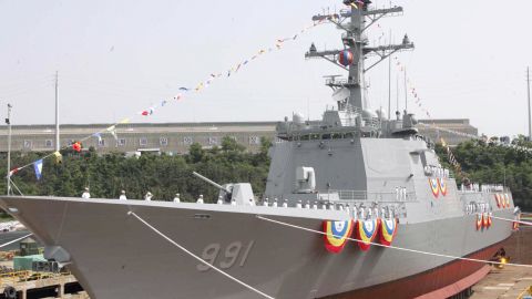 South Korean Navy's Aegis destroyer, the King Sejong is seen at its launching ceremony at the Ulsan dockyard of Hyundai Heavy Industries in 2007.