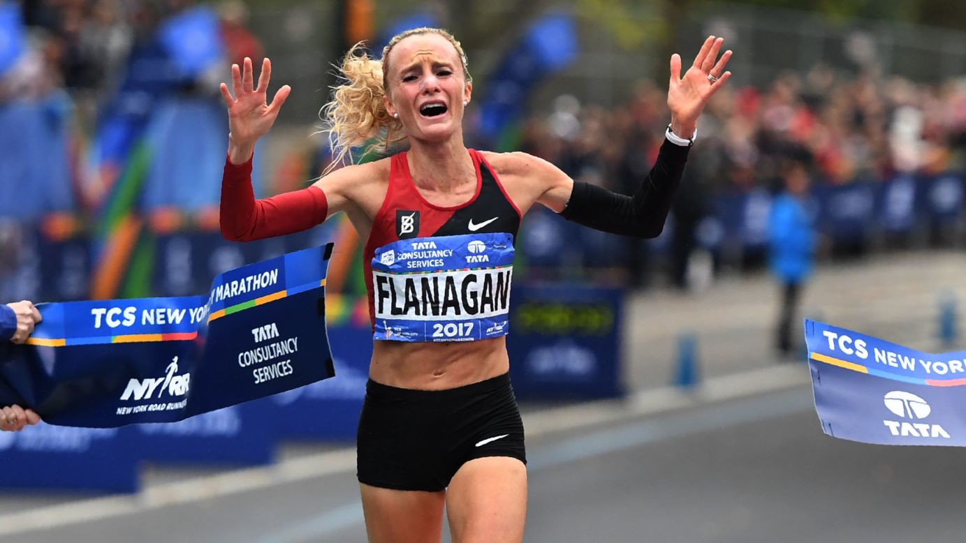 Shalane Flanagan crosses the finish line <a href="http://www.cnn.com/2017/11/05/sport/shalane-flanagan-new-york-city-marathon-first-american-woman-40-years/index.html" target="_blank">to win the New York City Marathon</a> on Sunday, November 5. It was the first time an American took the women's title since 1977.