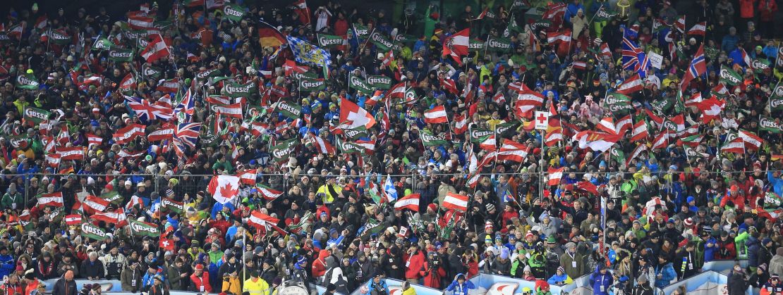 Fans at the FIS Alpine Ski World Cup in Schladming, Austria.