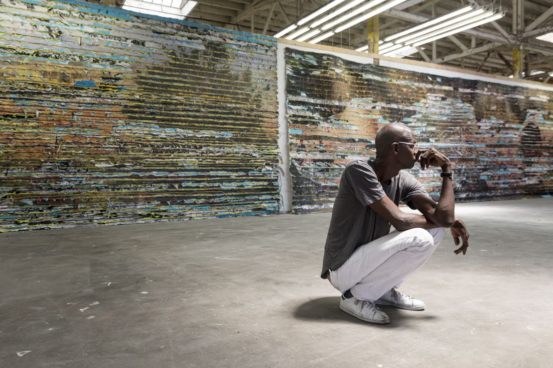 Mark Bradford in his Los Angeles studio