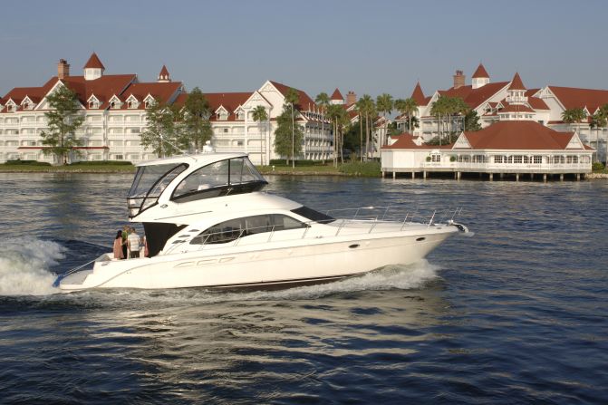 With the Grand 1 Yacht experience on Disney World's Seven Seas Lagoon, a guest boards a 52-foot yacht at the Grand Floridian with up to 17 friends (16 if you decide to splurge for the private butler). 