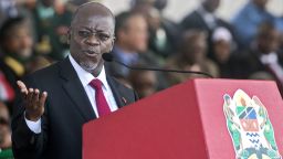 Tanzania's newly elected president John Magufuli delivers a speech during the swearing in ceremony in Dar es Salaam, on November 5, 2015. John Magufuli won in the October 25 poll with over 58 percent of votes cemented the long-running Chama Cha Mapinduzi (CCM) party's firm grip on power.. AFP PHOTO/Daniel Hayduk        (Photo credit should read Daniel Hayduk/AFP/Getty Images)