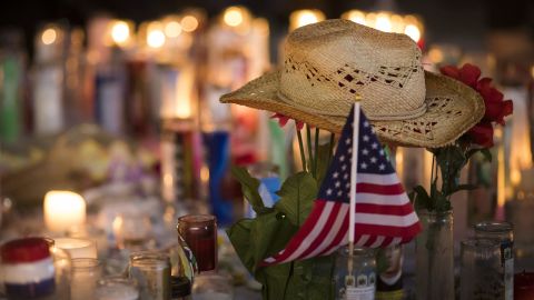 A makeshift memorial after the mass shooting at the Route 91 Harvest country music festival. 
