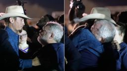 Photo Illustration. Original caption: Stephen Willeford, right, hugs Johnnie Langendorff during a vigil for the victims of the First Baptist Church shooting Monday, Nov. 6, 2017, in Sutherland Springs, Texas. Willeford shot the suspect and Langendorff drove the truck while chasing Devin Patrick Kelley. Kelley opened fire inside the church in the small South Texas community on Sunday, killing more than two dozen and injuring others. (AP Photo/David J. Phillip)