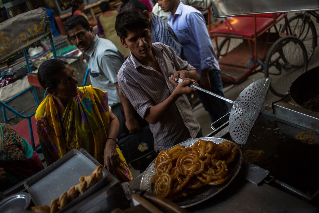 Old Famous Jalebi Wala, which sells jalebi sweets and samosas.