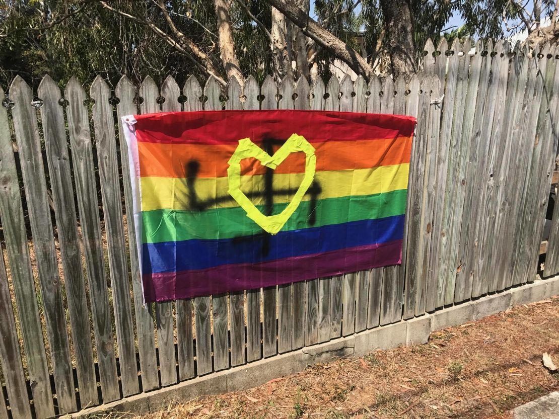 In September one Brisbane resident woke up to find a swastika painted over her rainbow flag. 