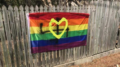 In September one Brisbane resident woke up to find a swastika painted over her rainbow flag. 