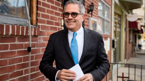 Democratic nominee for Philadelphia district attorney Larry Krasner walks from his polling place after voting in Philadelphia, Tuesday, Nov. 7, 2017. His opponent is Republican Beth Grossman. (AP Photo/Matt Rourke)
