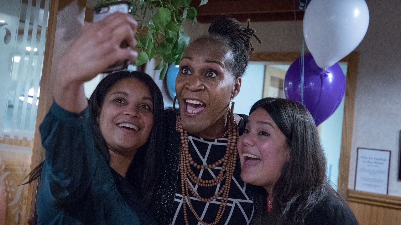 Andrea Jenkins (center) posed for a selfie as she won the Minneapolis Ward 8: Council Member race in Minneapolis on Tuesday.