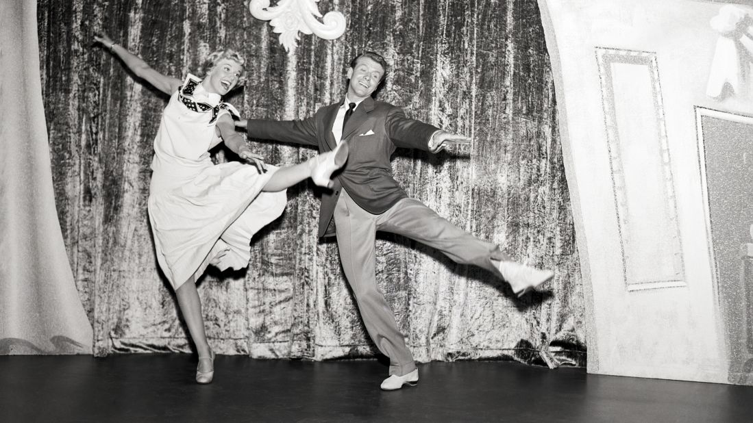 Day dances with Gene Nelson on the set of the 1950 film "Tea for Two."