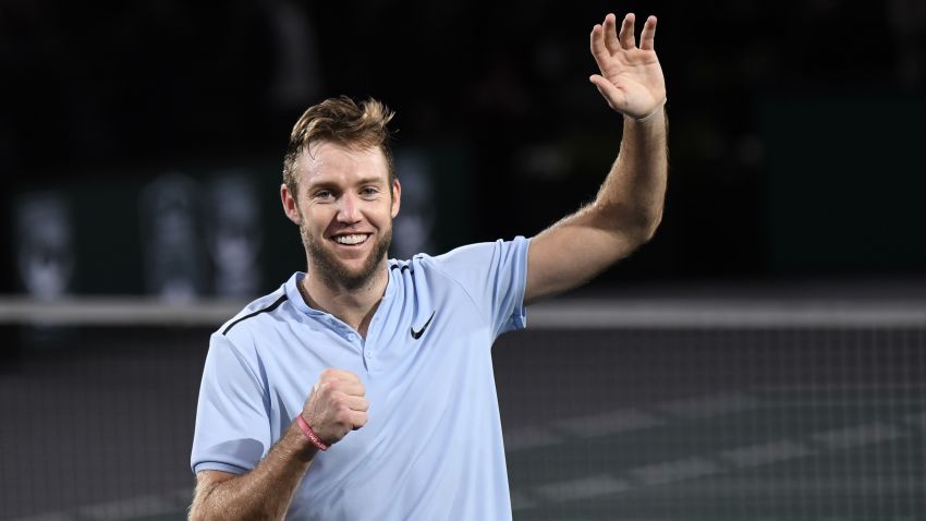 USA's Jack Sock celebrates winning against Serbia's Filip Krajinovic during the final of the ATP World Tour Masters 1000 indoor tennis tournament on November 5, 2017 in Paris.
Sock won the match 5-7, 6-4 and 6-1. / AFP PHOTO / CHRISTOPHE SIMON        (Photo credit should read CHRISTOPHE SIMON/AFP/Getty Images)