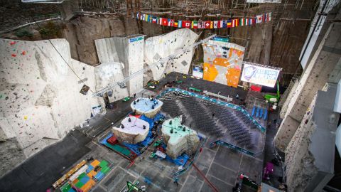 The climbing arena is an adult playground just outside the city of Edinburgh housing various climbing walls, a rope obstacle course and a cafe with large observation windows.