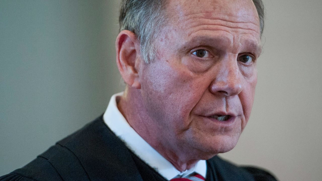 Roy Moore, Chief Justice of the Alabama Supreme Court, speaks during a news conference at the Judicial Building in Montgomery, Ala., Wednesday, April 27, 2016. Moore says a judicial ethics panel should dismiss complaints filed against him as he fought to keep gays and lesbians from marrying in the state. (Mickey Welsh/Montgomery Advertiser via AP)