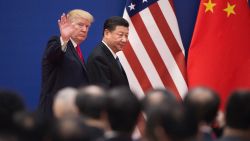 US President Donald Trump (L) and China's President Xi Jinping leave a business leaders event at the Great Hall of the People in Beijing on November 9, 2017.
Donald Trump urged Chinese leader Xi Jinping to work "hard" and act fast to help resolve the North Korean nuclear crisis, during their meeting in Beijing on November 9, warning that "time is quickly running out". / AFP PHOTO / Nicolas ASFOURI        (Photo credit should read NICOLAS ASFOURI/AFP/Getty Images)