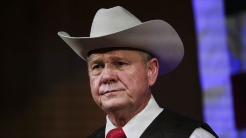 Former Alabama Chief Justice and US Senate candidate Roy Moore speaks at a rally in Fairhope, Alabama.