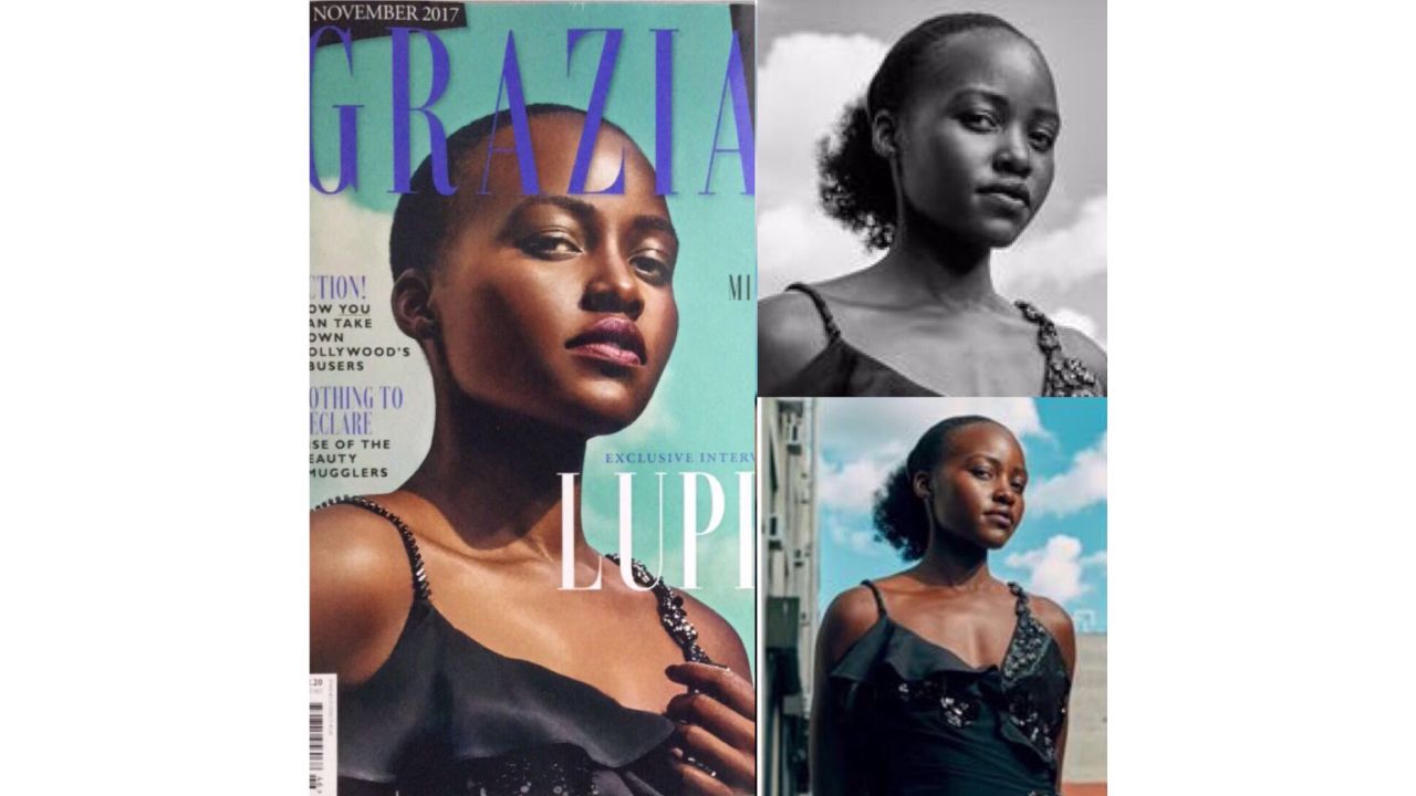 Lupita Nyong'o posted the Grazia UK cover photo as well as before and after shots to social media.