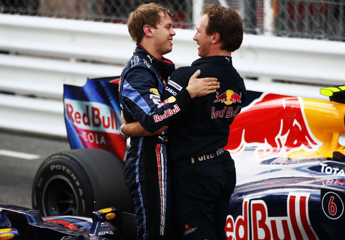 Glory days - Horner and Sebastian Vettel embrace at 2010 Monaco Grand Prix (Photo by Paul Gilham/Getty Images)