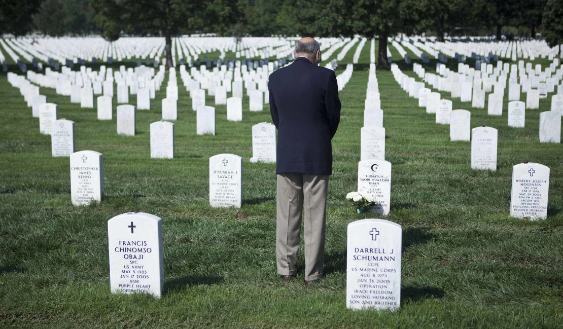 Khan often visits his son's grave in Section 60 of Arlington National Cemetery. In his memoir, he writes about how he learned how to make peace with his grief.