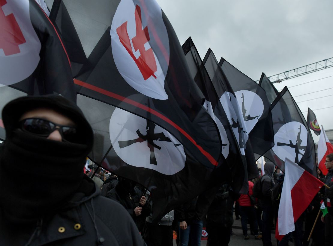 Far-right marchers waved flags as they took part in the march.