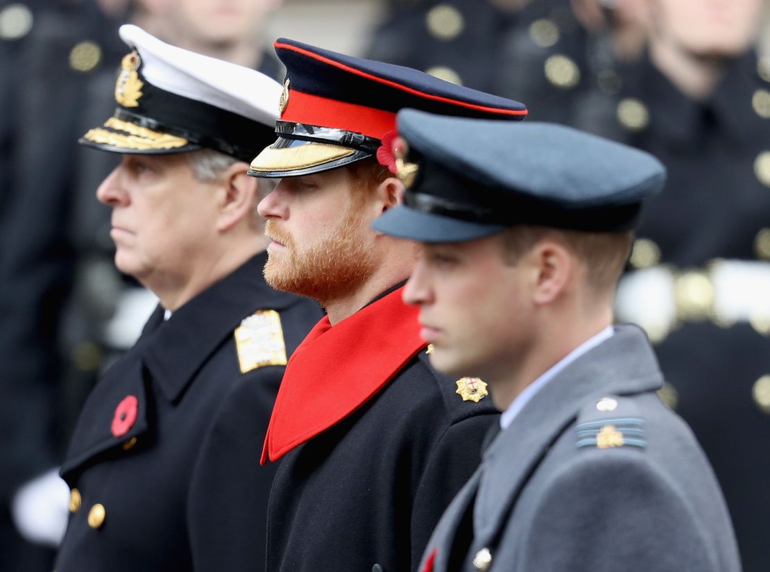 Prince Andrew, Prince Harry and Prince William during the annual Remembrance Sunday memorial.