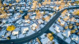 Fort Collins cityscape with fresh snow - aerial  view of typical residential neighborhood along Front Range of Rocky Mountains in Colorado, late winter  or early spring scenery; Shutterstock ID 518155993; Job: -