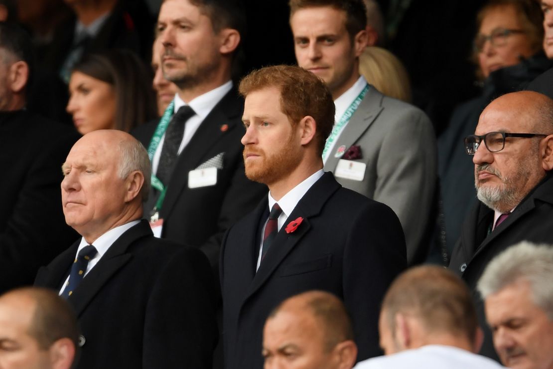 Prince Harry takes part in a minute of silence prior to kick off at Twickenham 