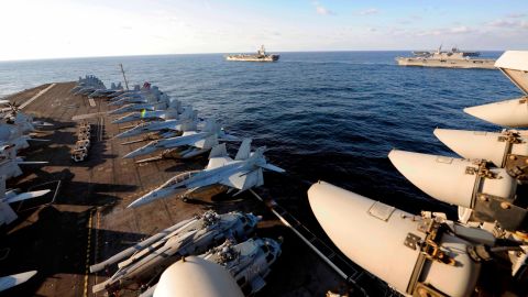 Three US carriers have not operated together in the Pacific in a decade.
