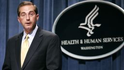 Deputy Health and Human Services Secretary Alex Azar meets reporters at the HHS Department in Washington, Thursday, June 8, 2006 to announce the approval of Gardasil, the first vaccine developed to protect women against cervical cancer.  (AP Photo/Evan Vucci)